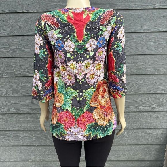 Johnny Was Dralion Floral Colorful Top Women’s Sz XS - Picture 8 of 9